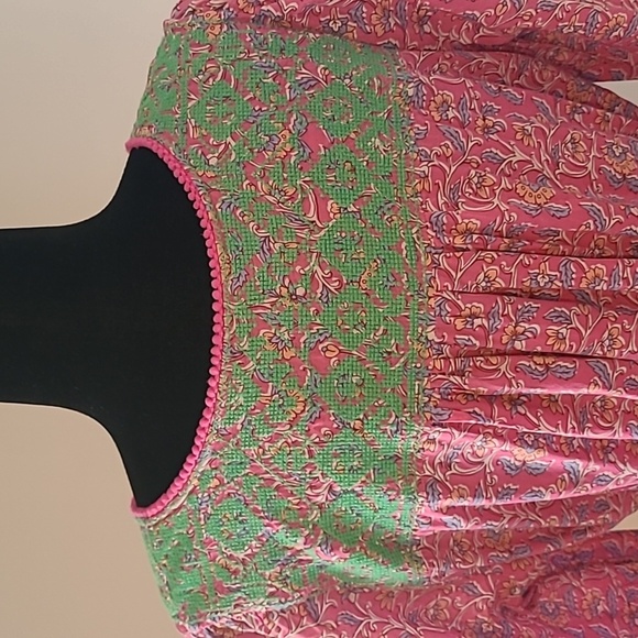 J crew pink vines tunic midi dress long needlepoint embroidery and tassel M - Picture 4 of 11